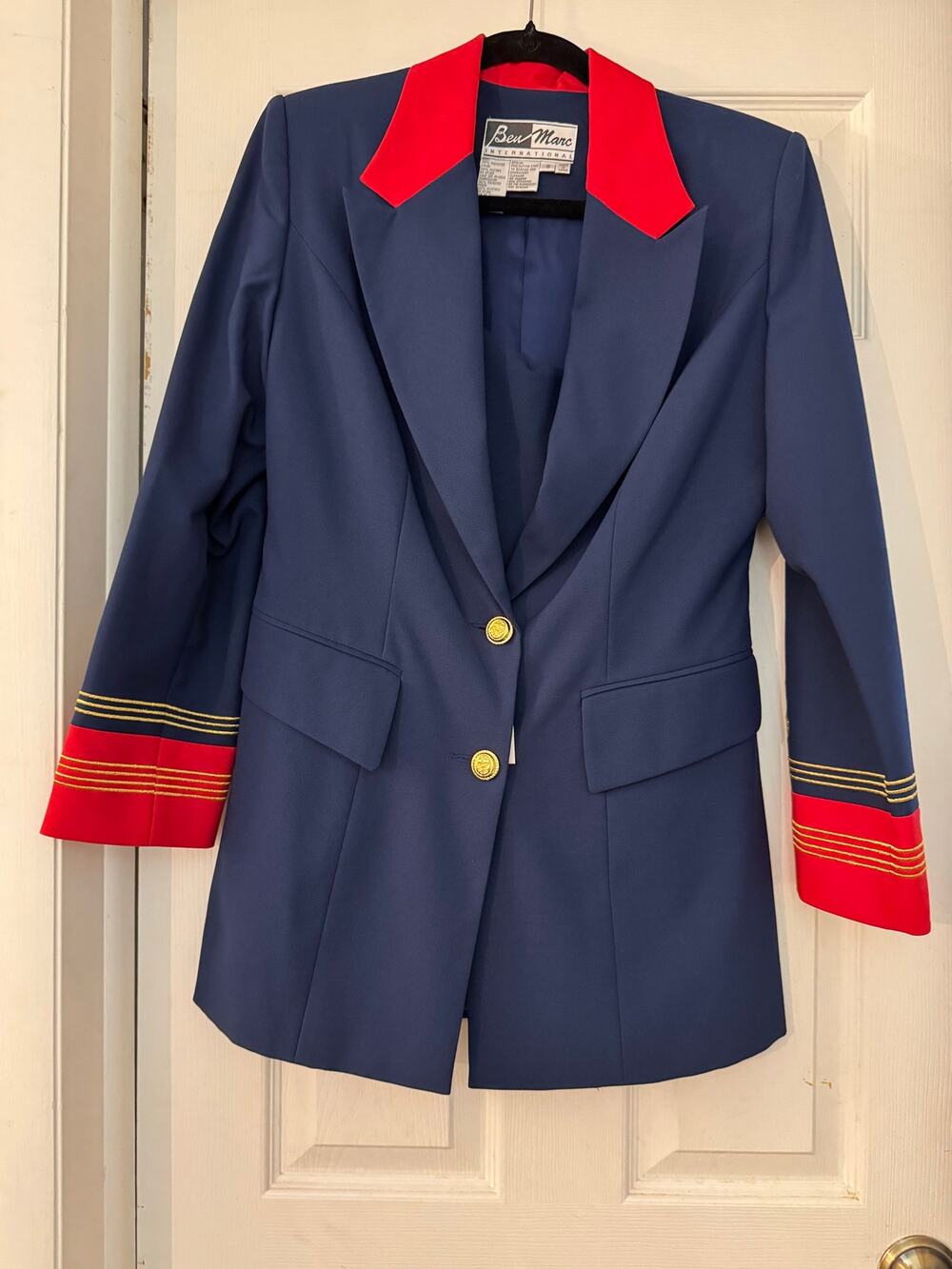 NWT Ben Marc International Military Skirt Suit Size 8 Navy Blue Red Gold